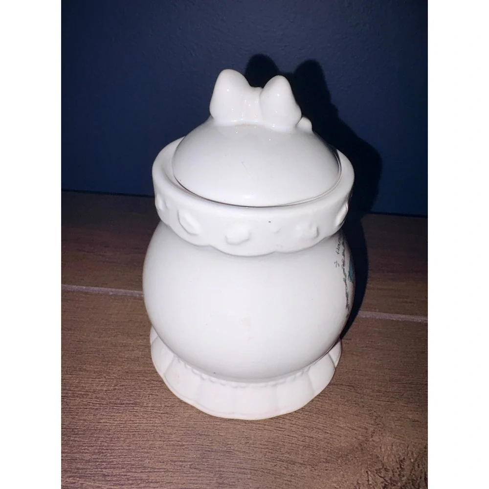 Precious Moments 1994 Happy Holly Days Ceramic Jar Bow Lid Enesco Christmas